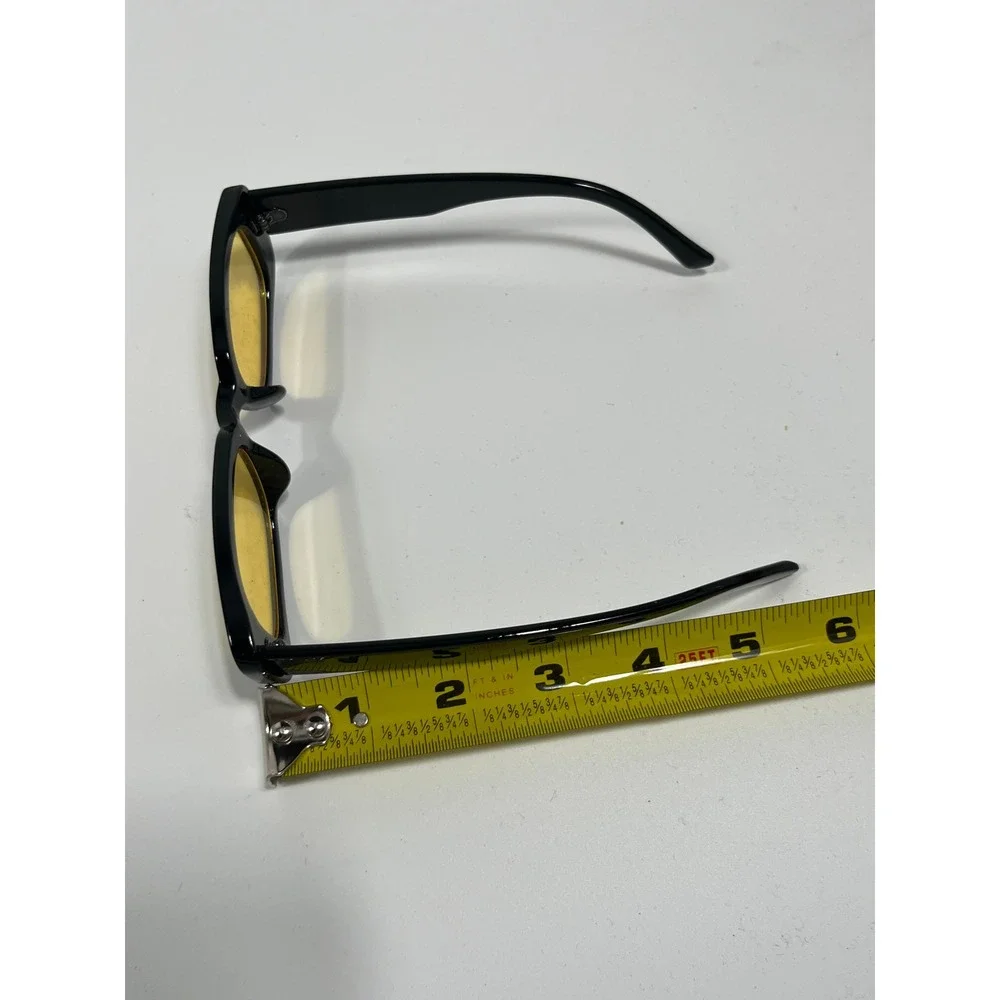 Y2K Womens Black Frame Yellow Tinted Sunglasses Chic Euro Summer